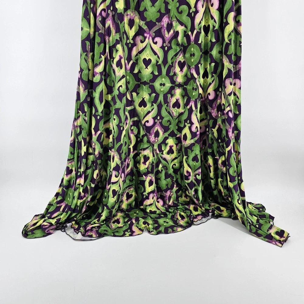 Soft Surroundings Maxi Skirt Women XL Green Purple Damask Scroll Stretch 25919